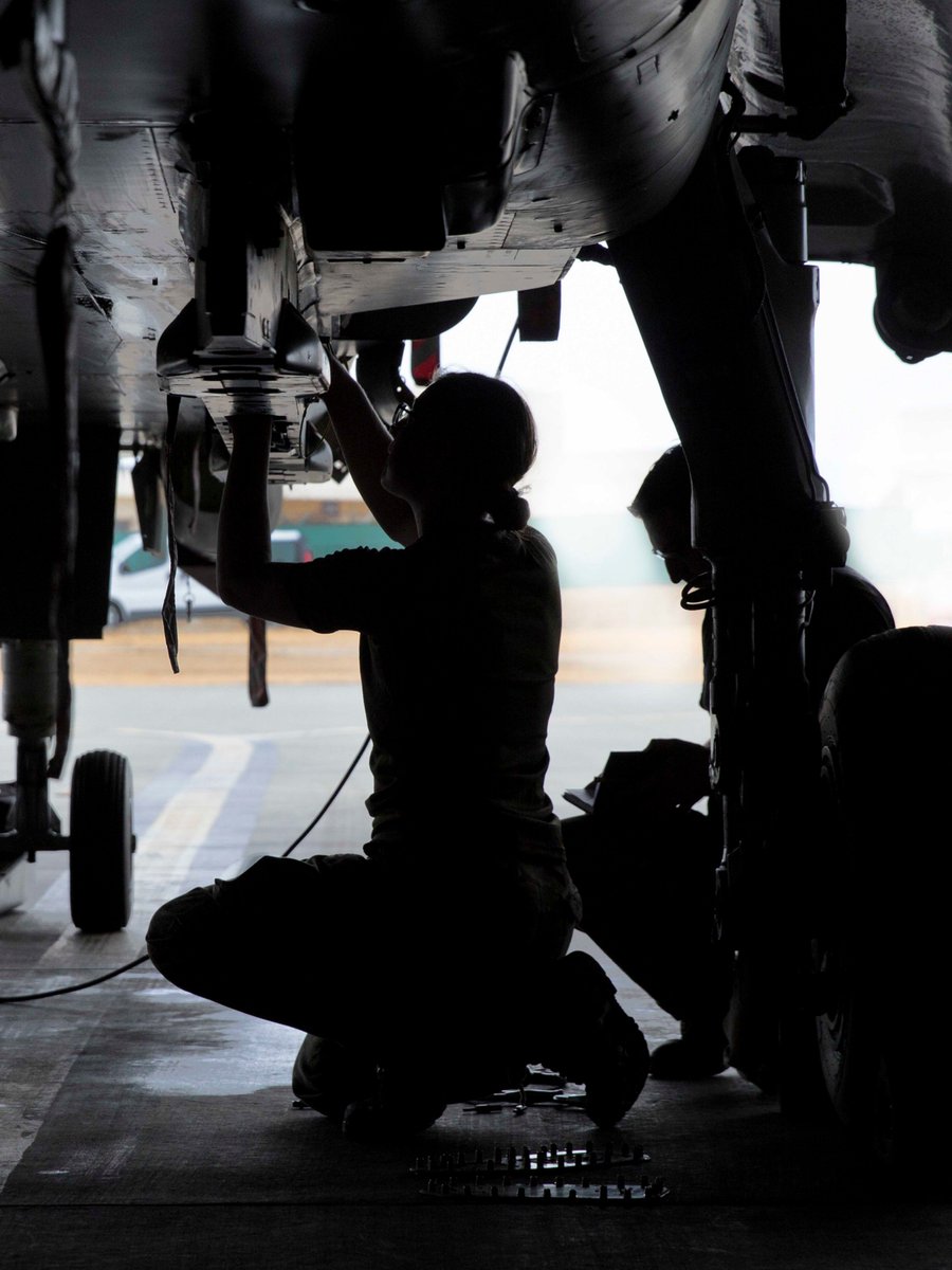 A <a href="/RoyalAirForce/">Royal Air Force</a> technician conducts routine checks to the underside of an RAF #Tornado GR4 before it provides support to counter-Daesh <a href="/coalition/">The Global Coalition</a> operations.  

#OpSHADER #NoOrdinaryJob #903EAW #83EAG