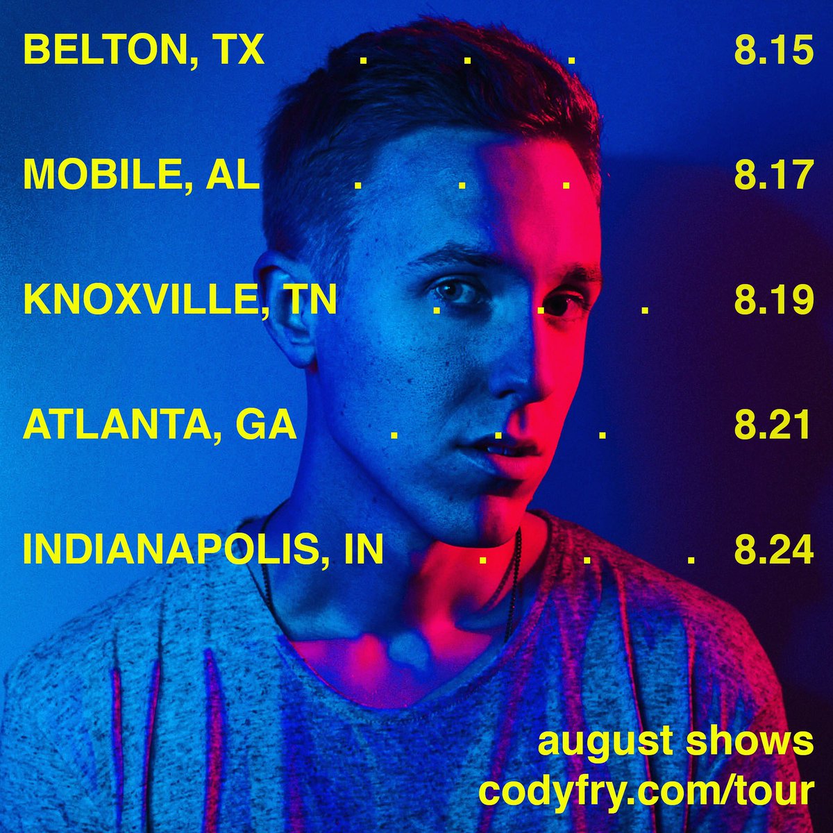 codyfry's tweet photo. August shows! Tickets and info at https://t.co/ZmvCtuaoqL. Come see my trapeze act! https://t.co/hXkdYu5fa4