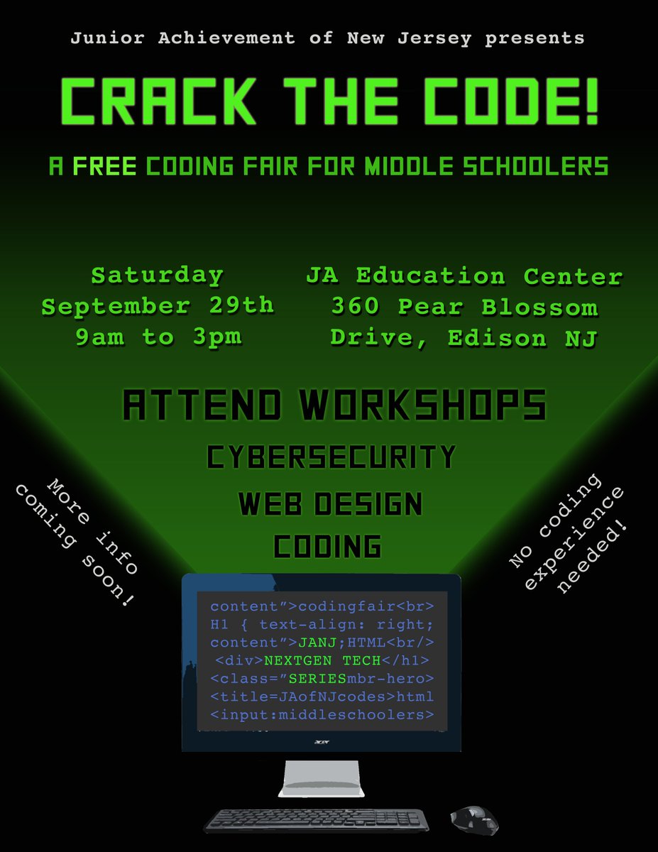 JANJHeroes's tweet image. Our Student Leadership Committee is in the process of developing some awesome workshops and activities for our FREE coding fair!  More info is coming soon! #CrackTheCode #codingfair #coding #computerscience #webdesign #cybersecurity #STEM #kidsteachingkids #JAAllTheWay