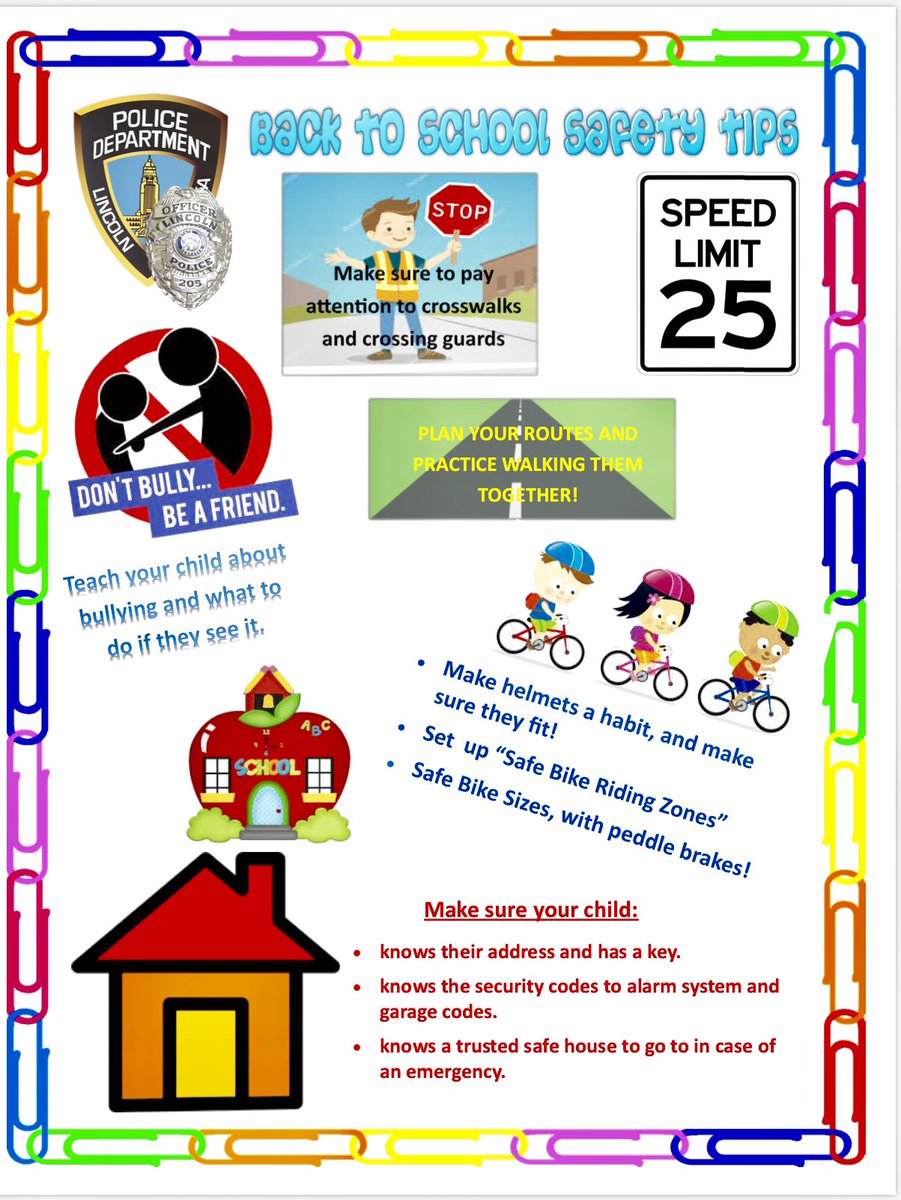 Lincoln_Police's tweet photo. Happy 1st Day of School!! Here’s a few safety tips! 📚🚦🚌🚴🏽‍♂️
#lpd1420 #LNK #LPS via @LPD1420 https://t.co/XkUcyUM9VX