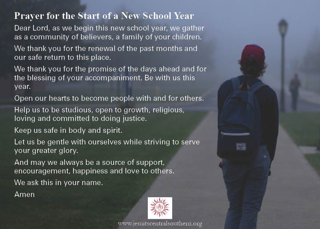 JesuitsUCS's tweet photo. As many of our students return to the classroom, we pray that the coming months be full of learning and growth, challenge and accomplishment. @jesuitschools @jesuitcolleges #JesuitEducated https://t.co/Re4eX431E5