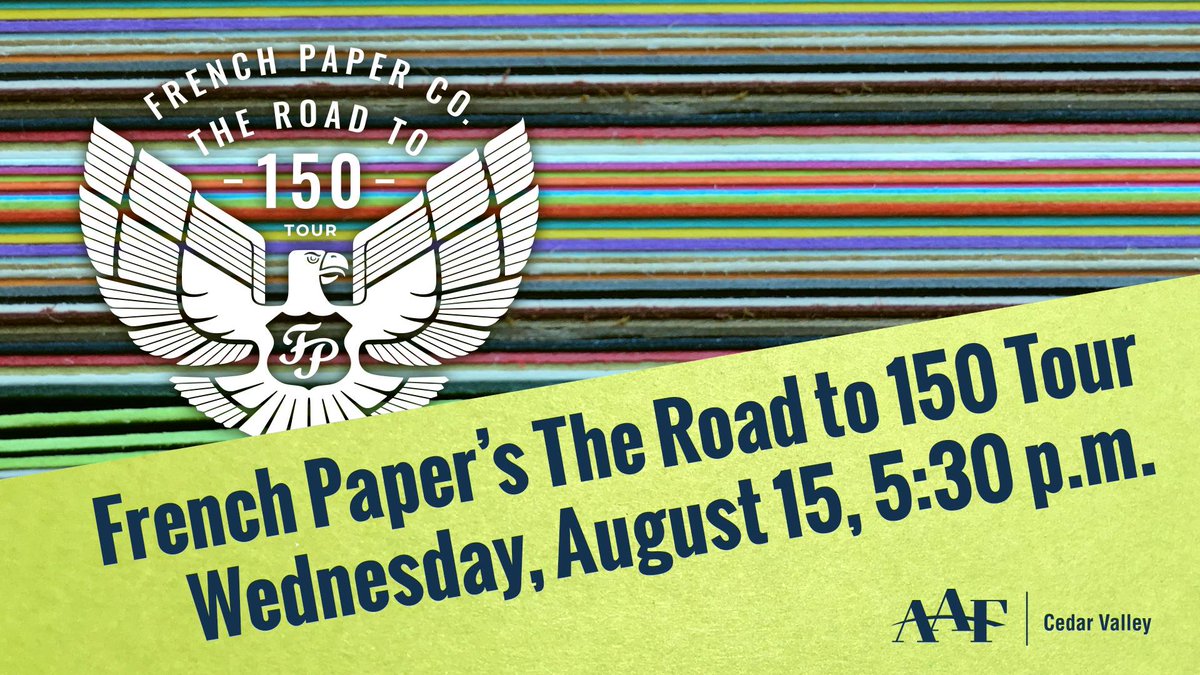 Don't miss French Paper's Road to 150 Tour as it stops in Cedar Falls! (And it's FREE!) @FrenchPaperCo 

Exhibit opens at 5:30 p.m., presentation starts at 6 p.m.

Please make sure to RSVP so we have enough space, thanks!
facebook.com/events/6432162…
