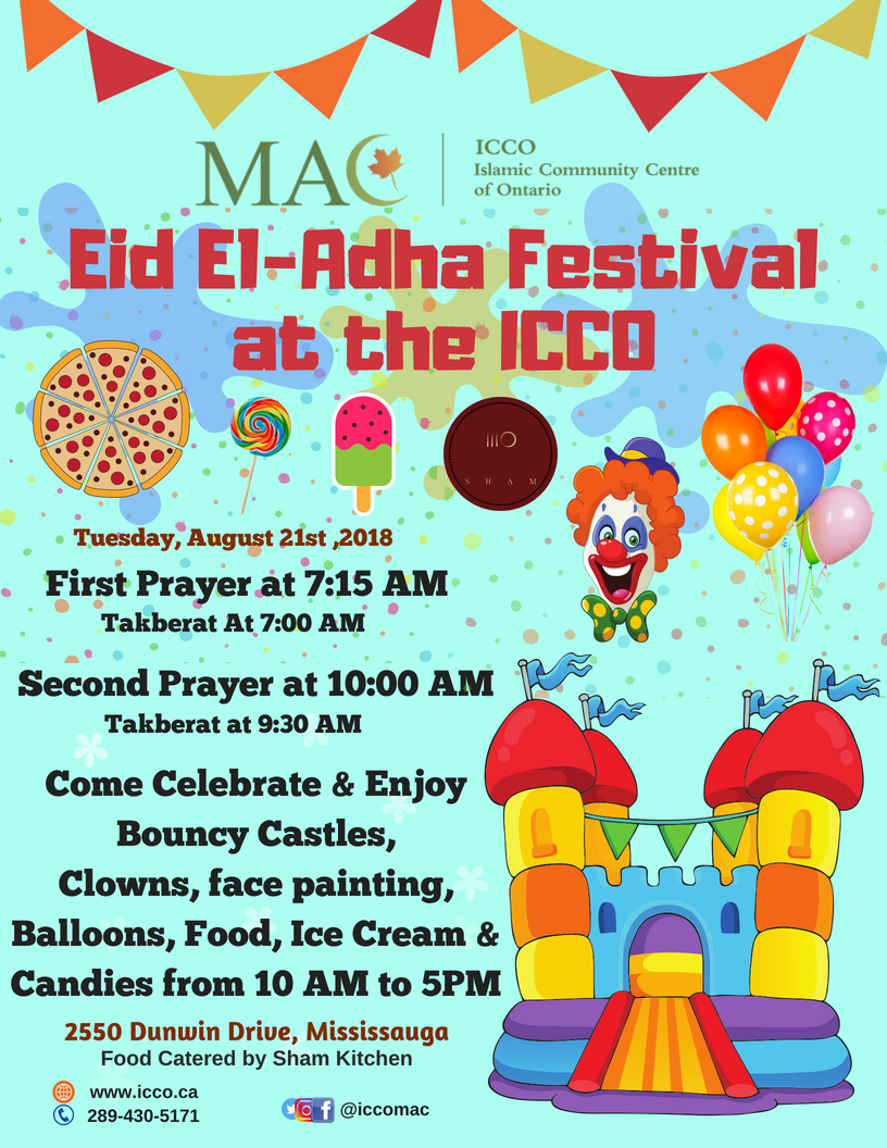 ICCO_MAC's tweet photo. Enjoy Bouncy Castles, Clowns, face painting, Balloons Food, Ice Cream &amp; Candies from 10 AM to 5PM!!
Sponsorship &amp; Volunteering: assistant@icco.macnet.ca

#MACEid #EidulAdha #EidAladha #EidulAdha #muslims #canada #mississauga #hajj2018 #EidMubarak #eid #eidprayers #EidulAzha #Hajj https://t.co/doMIXKytK2