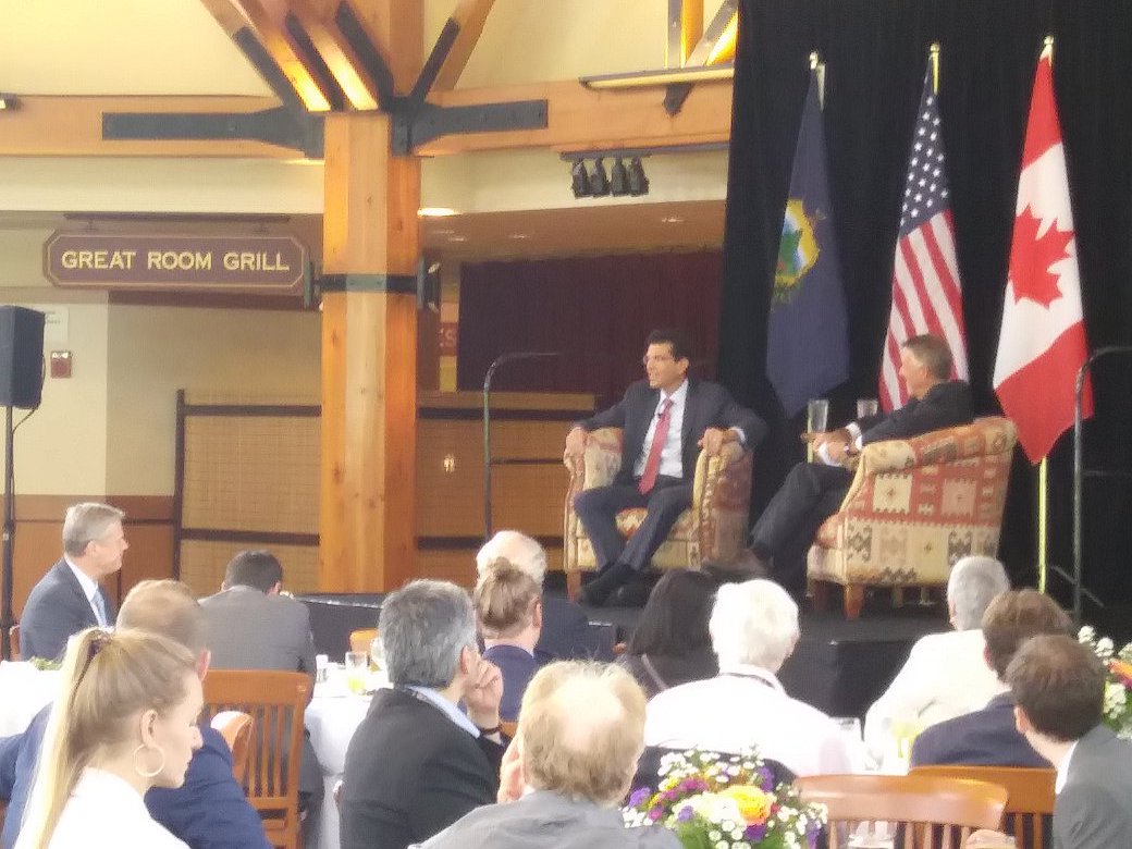 VermontQuebecEI's tweet photo. Gov. Scott of VT hosts luncheon keynote Jason Grumet of Bipartison Policy Center in DC at #NEGECP on need for civility and cooperation to packed house. @VermontQuebecEI promotes Vermont to Quebec &amp; Maritimes in B2B sessions. https://t.co/qVhoWI35ad
