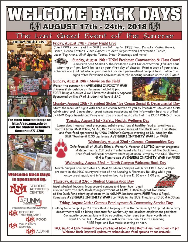 Check out what's happening for welcome back days!