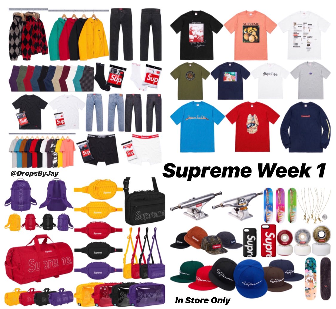 J on Twitter "Partial Supreme Week 1 IN STORE Droplist for this