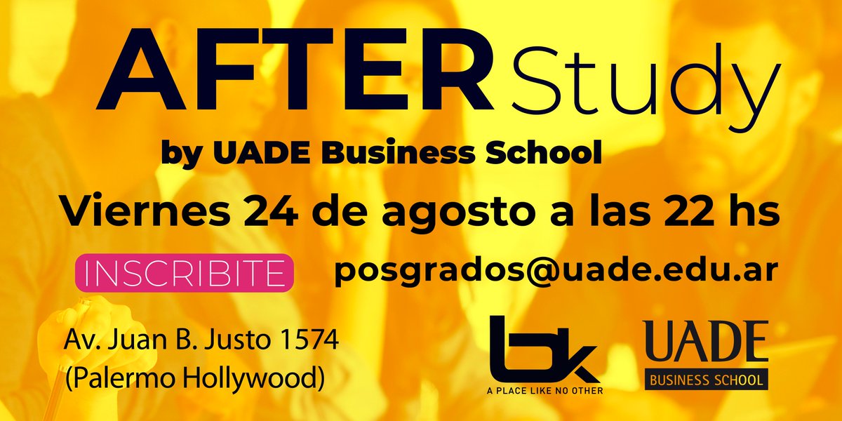 UADEoficial's tweet photo. Vení a compartir el After Study de UADE Business School, un encuentro abierto al público para potenciar tu red de contactos y generar nuevos vínculos y oportunidades. Asistí con amigos y compañeros de trabajo.
#SaveTheDate: https://t.co/xOpqGY96ua https://t.co/QTW7dXzZzD
