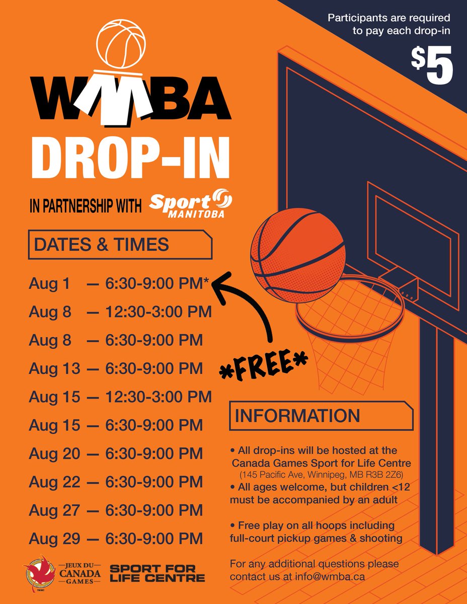 Round 4 of our Drop-In series is going down tonight at the @CanadaGamesSFLC! Open courts to play, get up shots, and work on your game. All ages are welcome, $5 to get in.