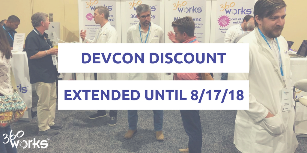 360Works's tweet photo. Need a little more time to use our #FileMakerDevCon discount? We've got you covered. Take 15% off of 360Works Plugins and Developer Tools through Friday 8/17/18. Save now: https://t.co/JuIY5cMq51
#FileMaker
#BuildWhatWorks https://t.co/W3OAgGDzQV
