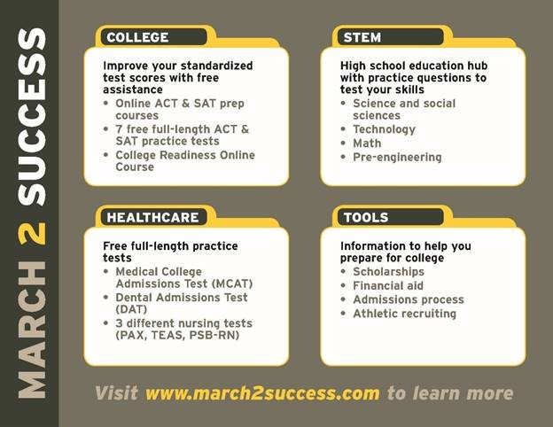 hosafhp's tweet photo. Preparing for the next step in your academic career? March2Success is a free, no-obligation resource provided by @GoArmy with full-length practice tests and prep courses for the ACT, SAT, MCAT, DAT and several nursing tests! To learn more visit https://t.co/KLHbYxfhB5 #testprep https://t.co/qwCl8yQOVZ