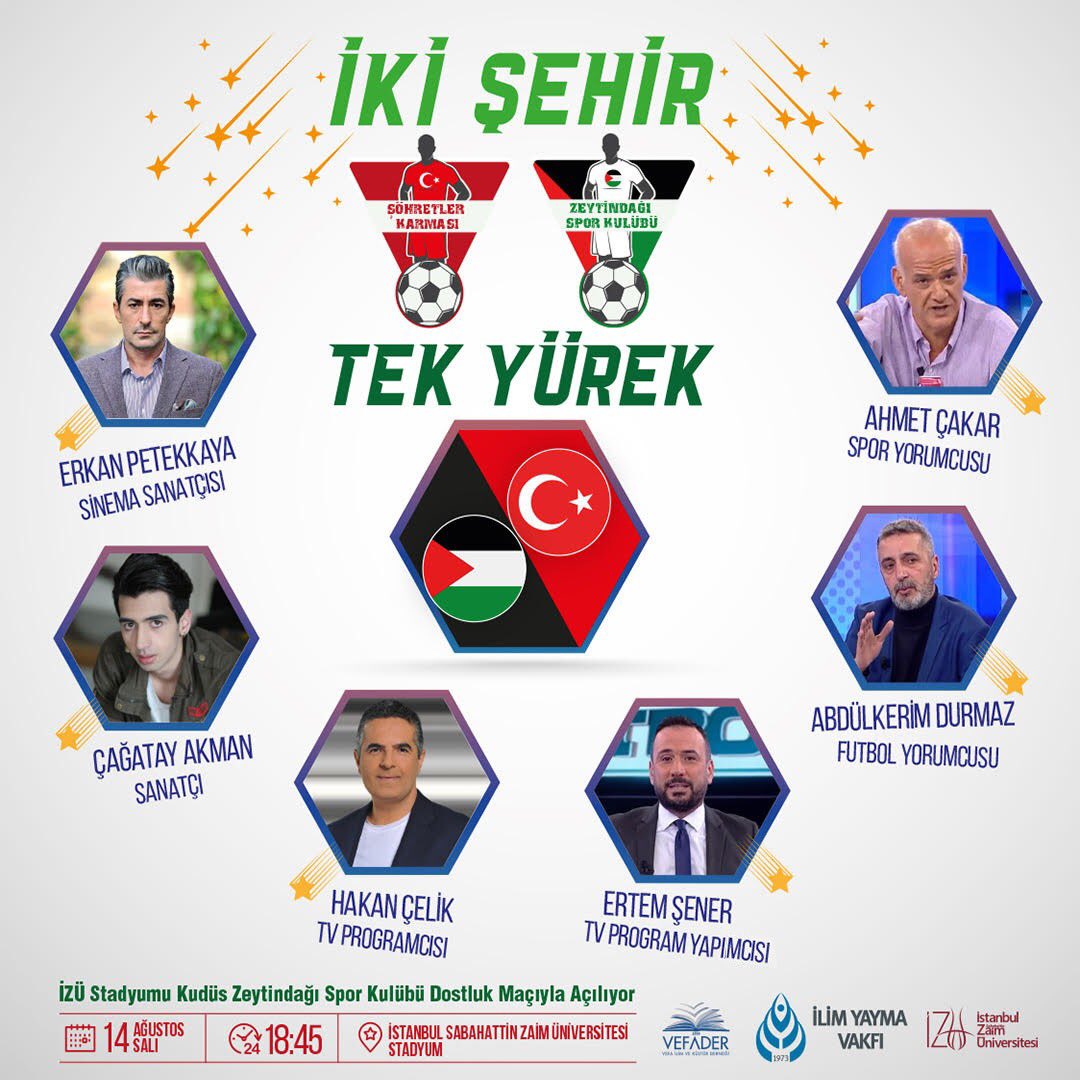 zaimuniv's tweet photo. Büyük açılışa saatler kaldı!
İZÜ’nün Yeni Stadyumu, Kudüs Zeytindağı Spor Kulübü ve Şöhretler Karması maçı ile açılıyor. 
Tribünde yerin hazır haydi sen de söyle:
#İkiŞehirTekYürek https://t.co/NIvG6pnqkH