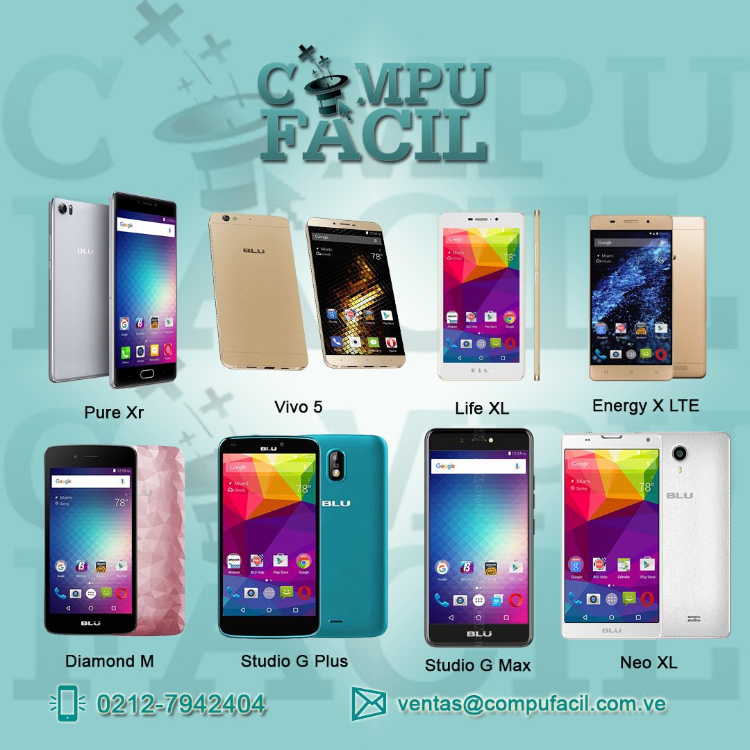 compufacil's tweet photo. Compu Fácil, tiene una gran variedad de dispositivos Blu disponibles que se adaptan a tus necesidades. Comunícate con nosotros y nuestros asesores pondrán en tus manos el Smartphone que necesitas! Ventas@compufacil.com.ve o por los teléfonos 0212-7940424 
#TiendaOnline https://t.co/IDZBQv8hei