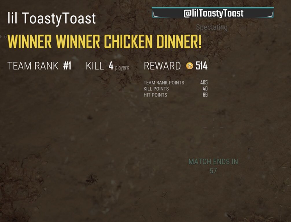 lilToastyToast's tweet image. Seconds #WinnerWinner #4man #3Down #PUBG #OnAir