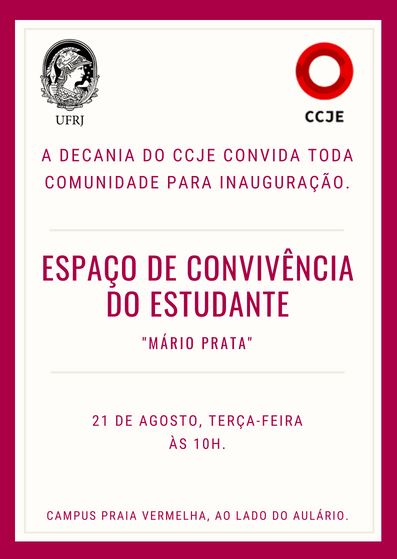 ⚠️ ATENÇÃO ⚠️

 A nova data estipulada para a inauguração do Espaço de Convivência do Estudante é dia 21/08!

Continuamos contando com a presença de todos!