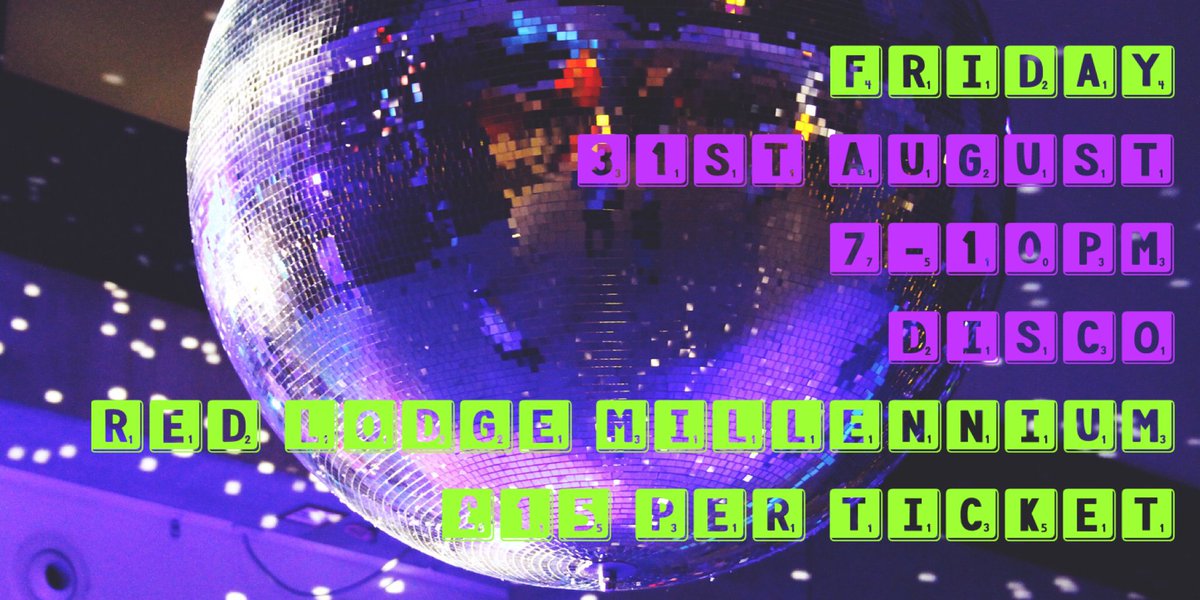 Boogie wonderland!! Disco, pizza, pudding, fun and games and PhotoBooth Friday 31st August, Red Lodge Millennium Centre. Please share 💜❤️💛💚💙