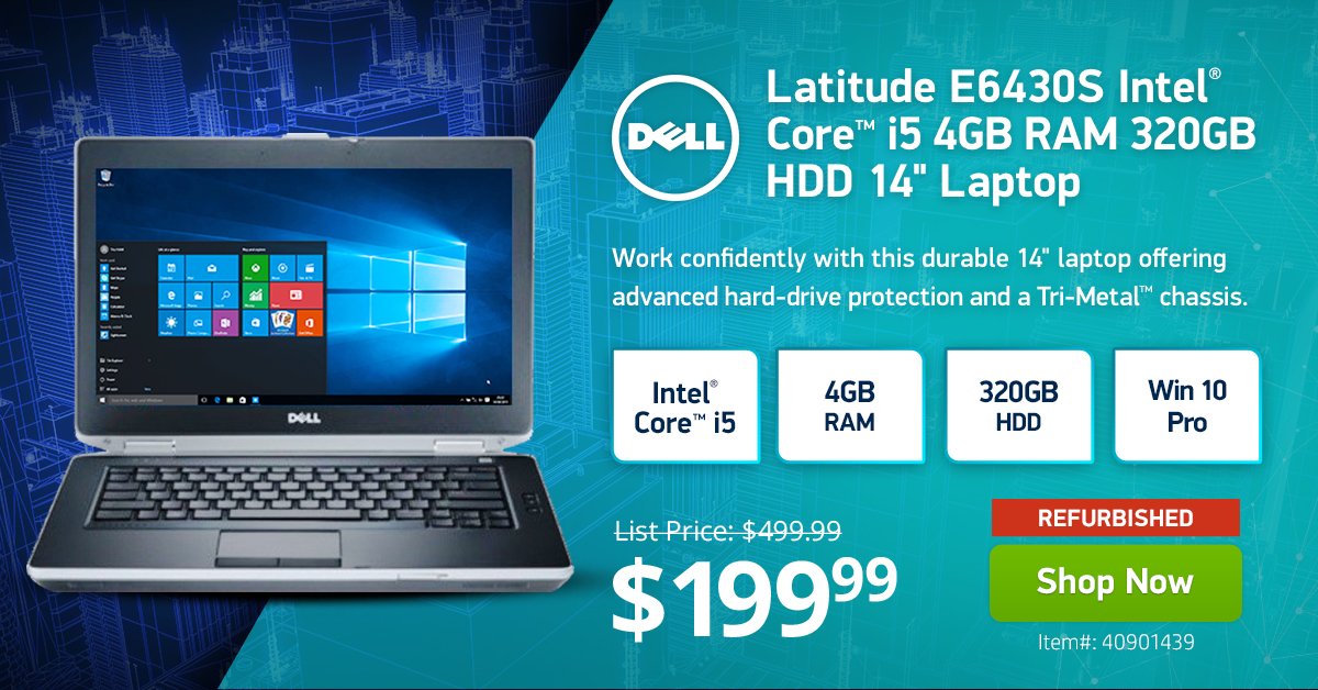 TigerTopDeals's tweet photo. Dell #Latitude E6430S - $199
i5 4GB 320GB W10P 14" #Laptop 1yr Warranty #TigerDirect #TDdeals #Dell #CheapLaptop #LaptopDeals #PCdeals #RefurbDeals #BackToSchool https://t.co/WhPy50Ufx5 https://t.co/EI7idTfRMJ