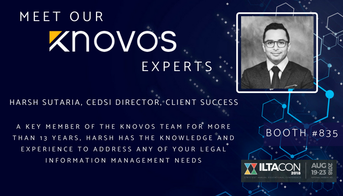KnovosOfficial's tweet photo. Let Harsh Sutaria advise your business on how to strengthen decision-making and develop actionable insights.
#Knovos #ILTACON18 #technology #EDRM #legal #eDiscovery #booth835 https://t.co/LQg2Is5UEC