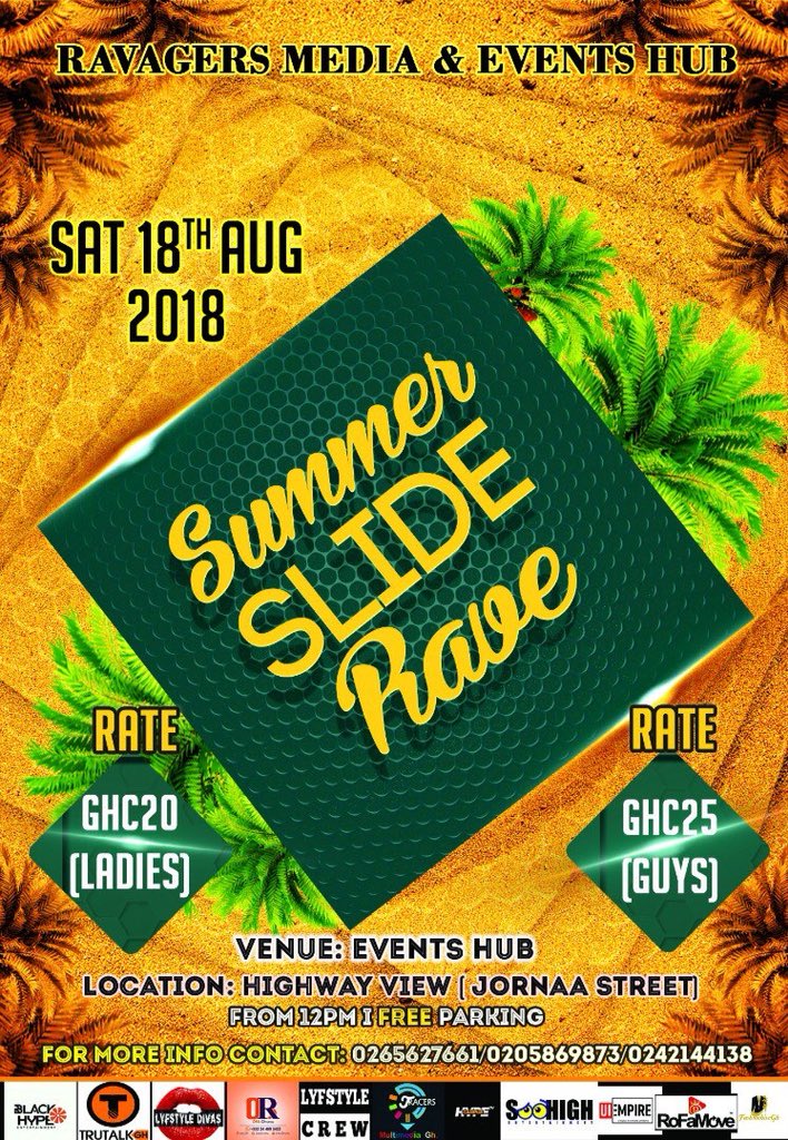 reaalpee's tweet photo. Happening LIVE 18th Aug. at High Way (Jornaa Street Achimota) it’s the official #SummerSlideRave18 Powered by @Cubiqgh &amp; @RavagersM Don’t miss Out, ego pap! 🔥🔥 #SSR⛱🏝 https://t.co/VyFLb3o9TC