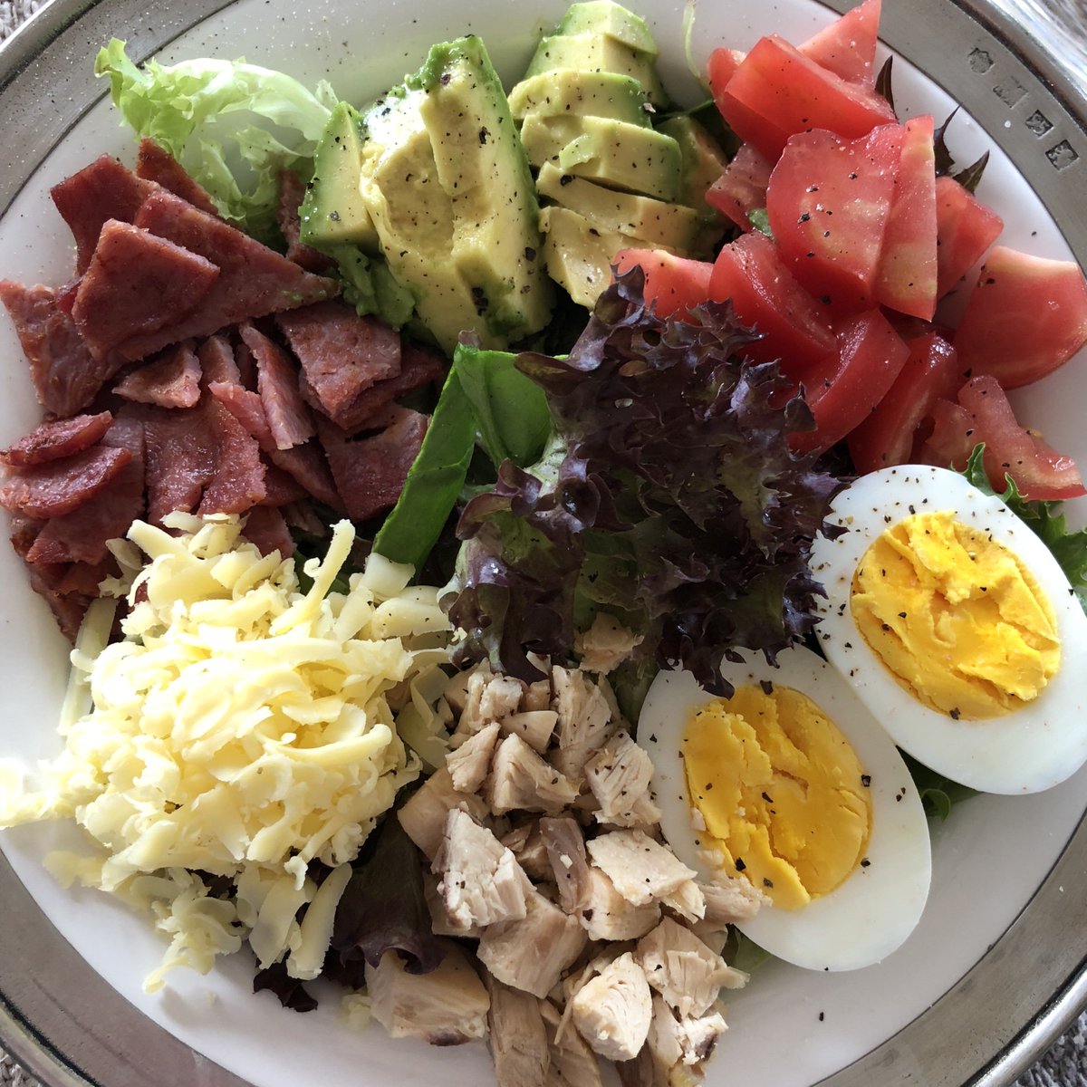 Farmers market cobb salad that I made for lunch today - it’s the little things…note the #perfectyellow yolk! 🥚😊