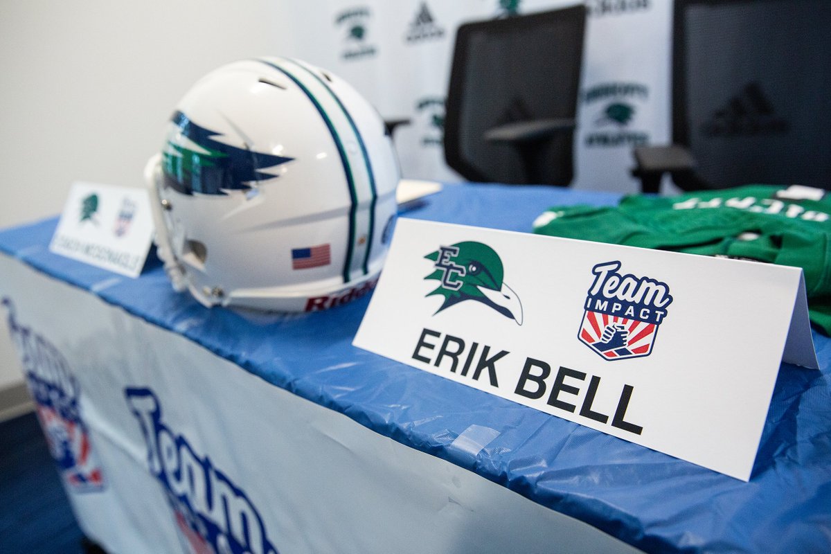 ECGulls's tweet photo. FB: Erik Bell Joins @EndicottFB Program Through @GoTeamIMPACT https://t.co/WYvekTk1vs. #ThisIsEndicott 

"We are excited to officially welcome Erik &amp; his family with open arms into ours," said @CoachMcGonagle. "Erik embodies all the characteristics we want in our program." https://t.co/ievGNfy4zP