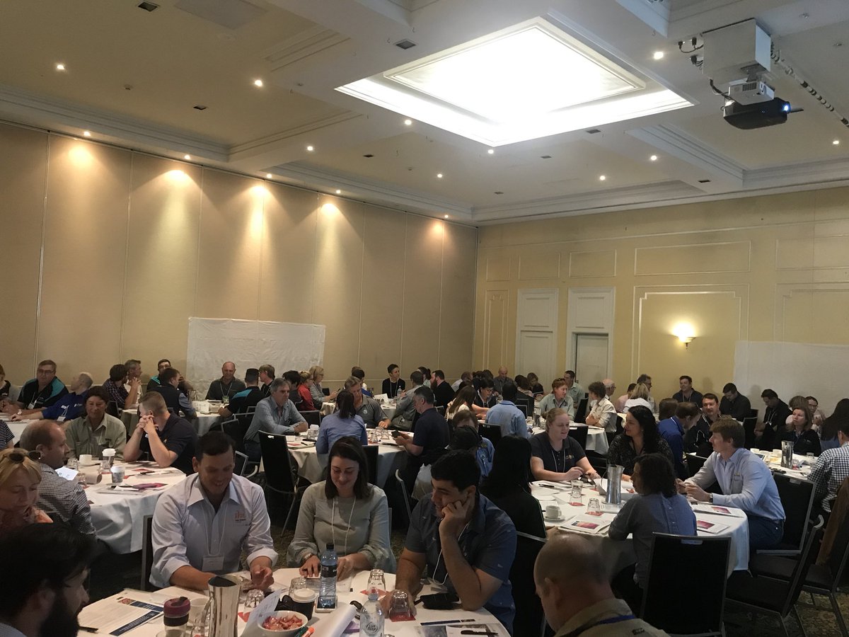 MattKealley's tweet photo. Is there a collective noun for a group of extension officers?  The #reef extension practitioners forum is kicking off in Townsville!#reefext2018 #ReefAlliance @CANEGROWERS @QldFarmers @ReefAllianceAU @growcom @OzFarmers @NQDRYTROPICS @BMRG_NRM @sugarresearch @terrainNRM https://t.co/Frv6stmH2E