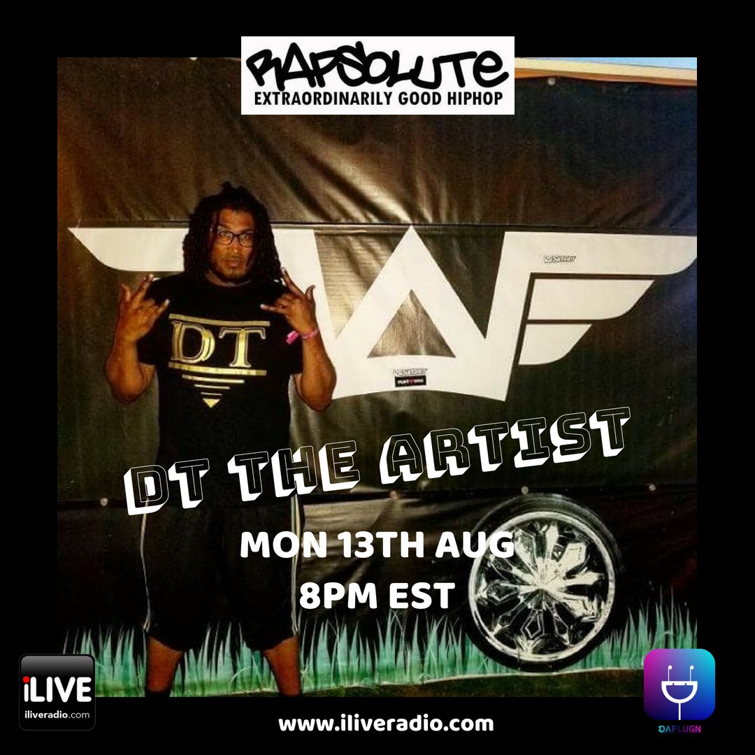 Rapsalute's tweet photo. In the #Rapsolute hot seat tonight is @dttheartist. Make sure you tune in tonight! MON 13TH AUG 8PM EST on https://t.co/6bvdCemcMd @Djshortcut @djchinz @ILiveRadio https://t.co/BrT7VwYE2g