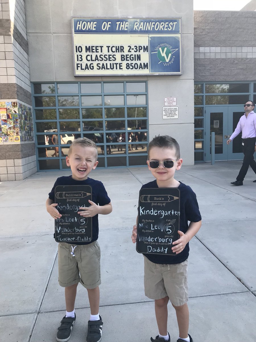 MrMagness's tweet photo. For the first time in 12 years I forgot to post a picture of my @Valley_Vikings classroom. It’s ok because at least I got this picture with 2 awesome kindergartners #huckandsully #year13 https://t.co/tDlYT6uYrp