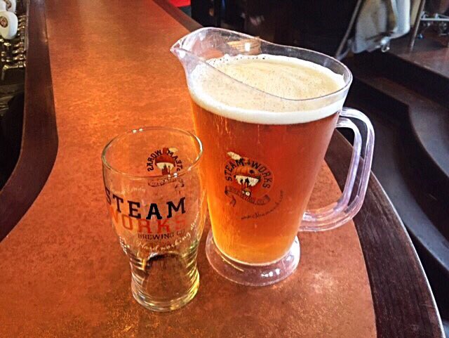 Take a pitcher, it will last longer! All Steamworks beers are $3.00 off today and EVERY MONDAY at Vancouver’s ONLY ( And the world’s, probably) STEAM BREWERY AND PUB. 60oz./1775ml jugs!
