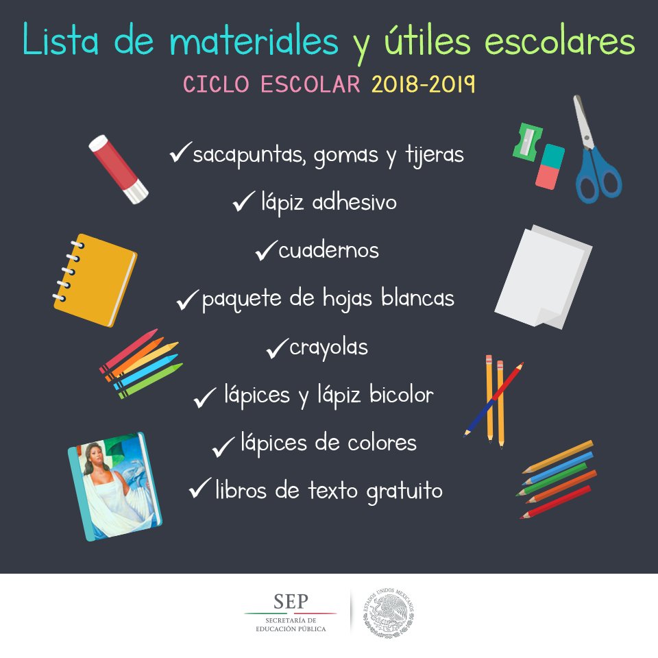 SEP México on Twitter: "Consulta la lista de útiles y materiales escolares  para el ciclo escolar 2018-2019 en educación básica.  https://t.co/SkZ3nhyTFx https://t.co/R3M9LjRlCe" / Twitter