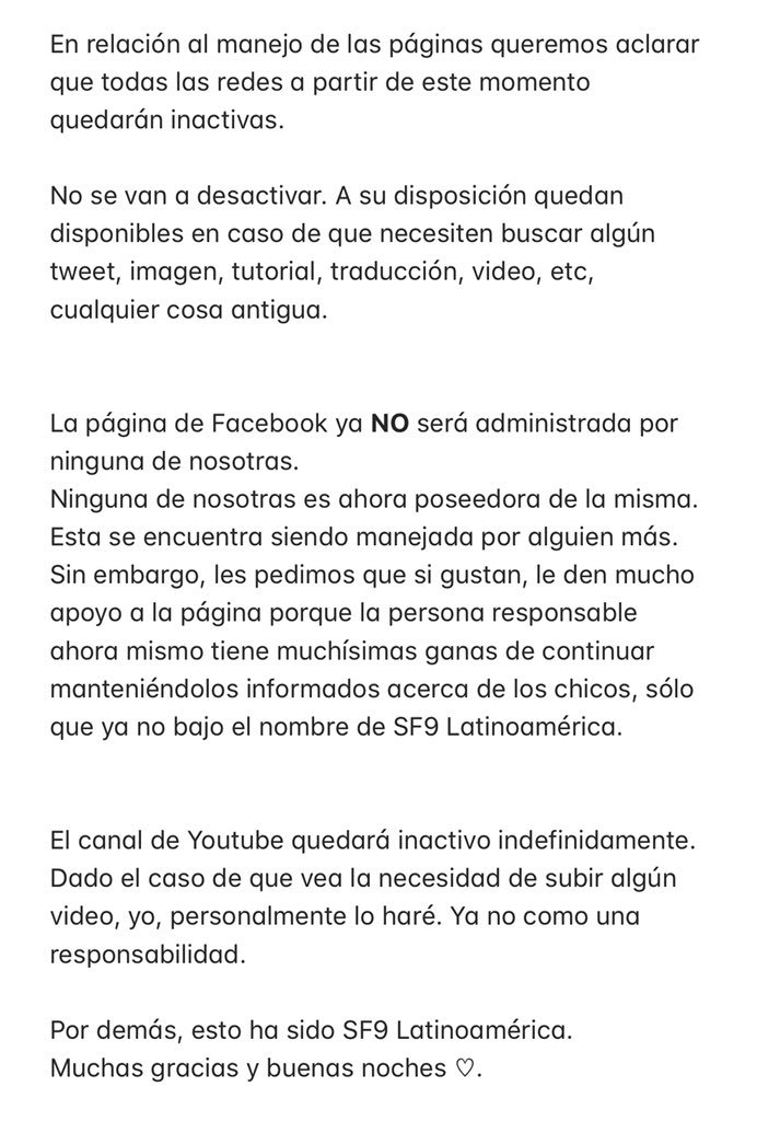 SF9Latam's tweet photo. • En relación al manejo de las páginas... https://t.co/IBiR4IVwb5