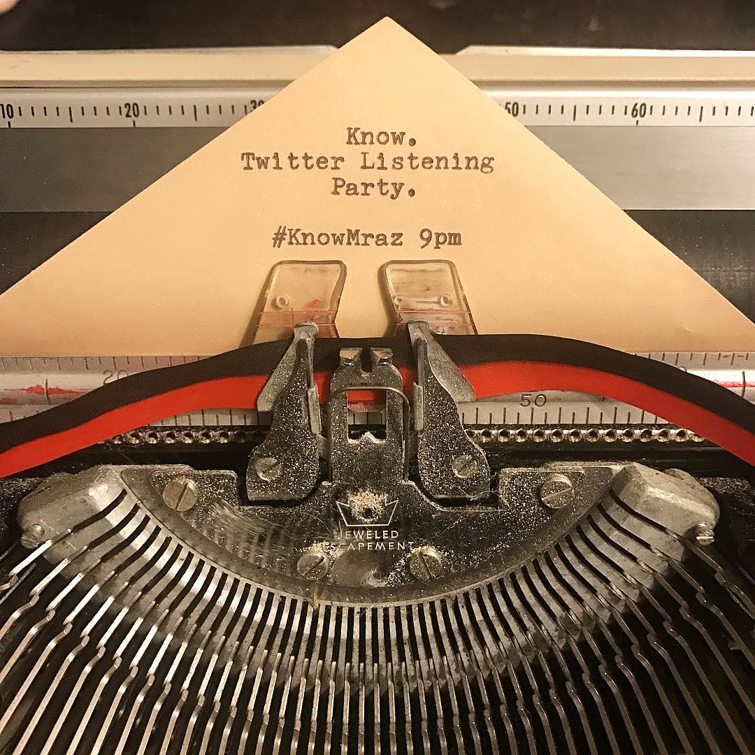 jason_mraz's tweet photo. Join me at 9pm ET for the Know. listening party and Q&amp;A: https://t.co/VYc20xzBG3 #KnowMraz https://t.co/tVo67wgxmX