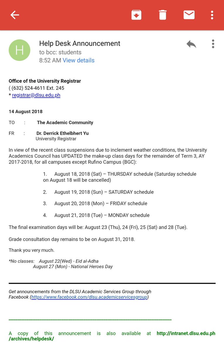 justeenkaye's tweet photo. Hello Lasallians! Please be advised of the revised and updated make-up classes schedule. 😊 https://t.co/WPp7TlsNnz