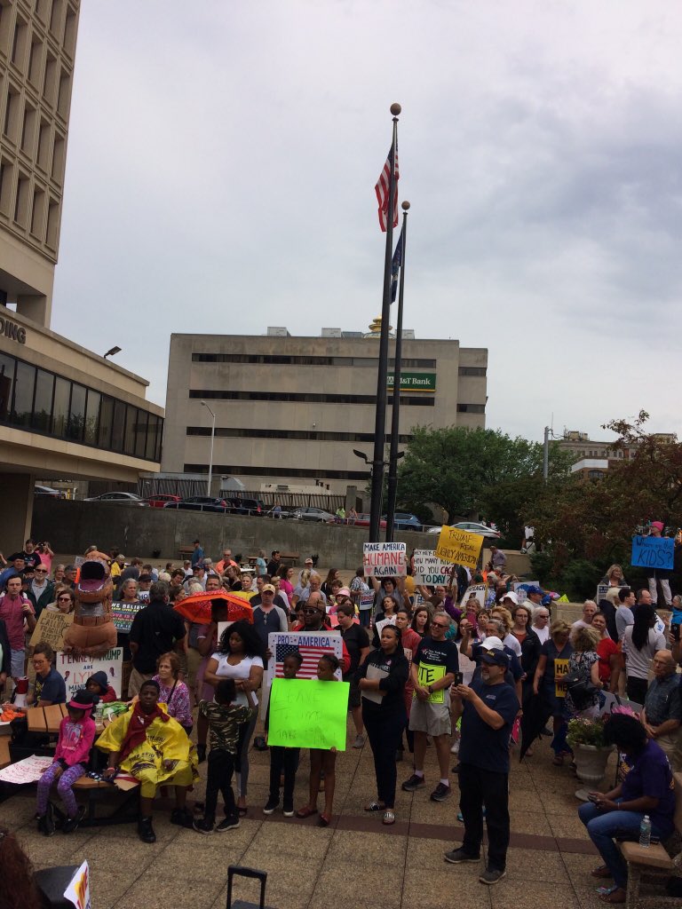 jendeweerth's tweet photo. More than 2000 protesters on Utica chanting for health care &amp; end to the TrumpTaxScam. Also we love the refugees &amp; immigrants who have revitalized our town!  #EpicNY22Protest #TrumpInUpstate https://t.co/wioP2aCmDQ