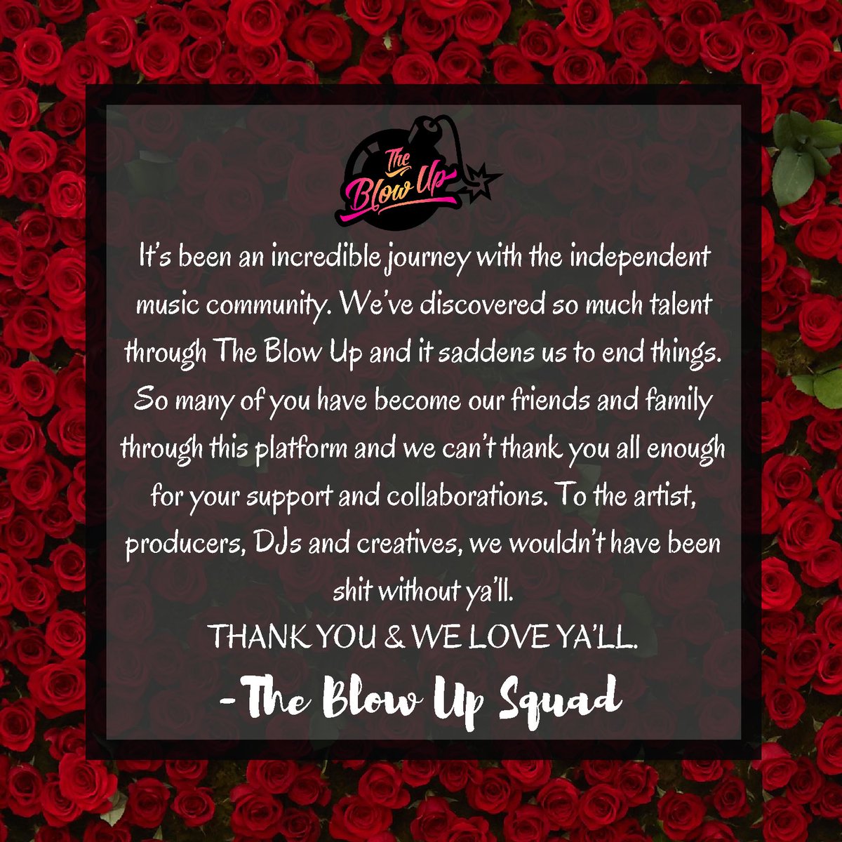 r.i.p. TBU 

thursday 8/23 @ the runaway

join us as we celebrate the life of theblowup.co 🌹🌹

sounds provided by 
<a href="/_kweenkaysh/">KWEEN KAYSH</a> 
<a href="/DJQJ_/">🏎💨💨 DJQJ 🏁🏁🏁</a> 

thank you all again for everything :)

9pm // 21+