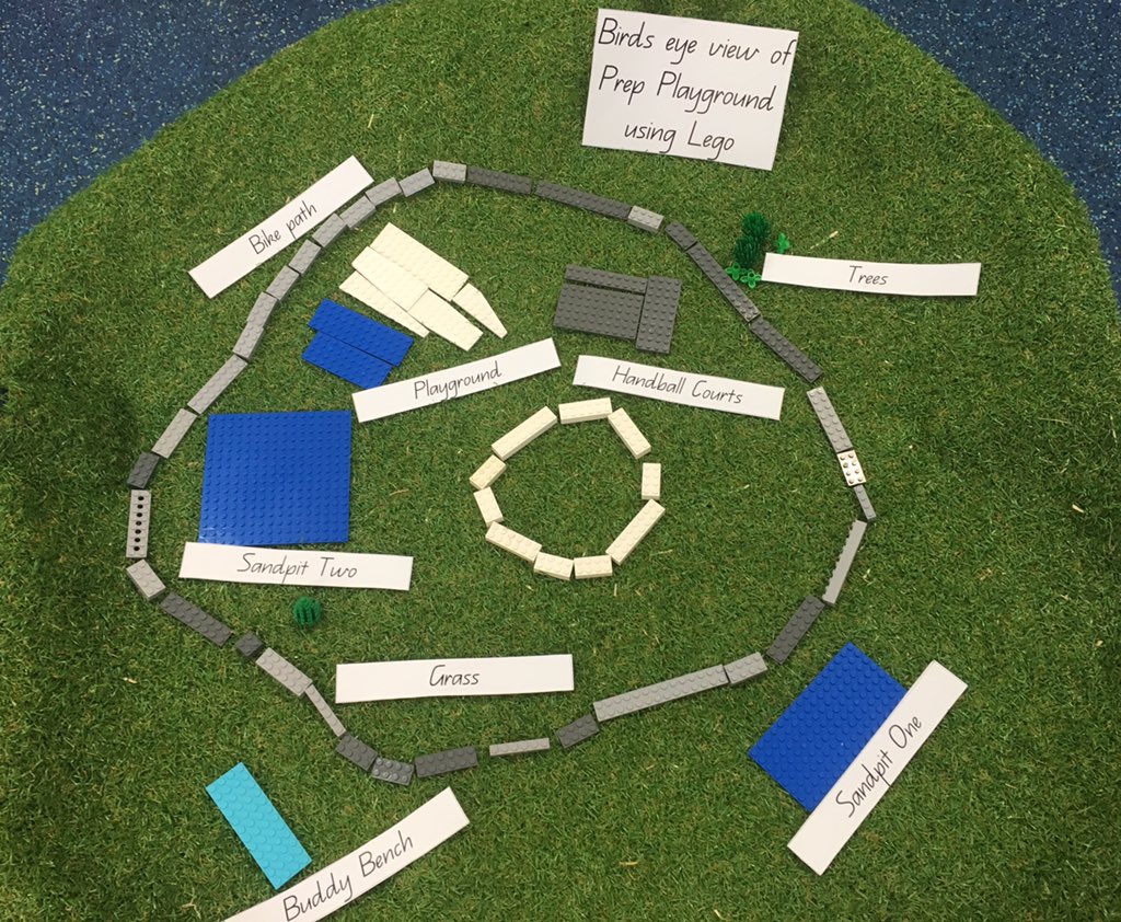 PREPatOC's tweet photo. Bringing Mr Goulter's Drone images to life, first with Lego and then on our own; with paper blue prints of our top view impressions of our Prep Playground. Geography learning at its finest! #learningatOC https://t.co/QDClz09MWD