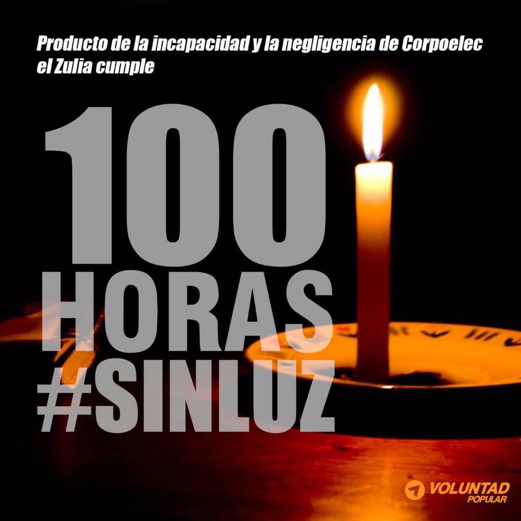liliantintori's tweet photo. #URGENTE En el Estado Zulia ya tienen más de 100 horas sin energía eléctrica. Por la incapacidad del régimen los hospitales no tienen luz y los zulianos están sufriendo la falta de servicios públicos. https://t.co/b12IwQnl5K