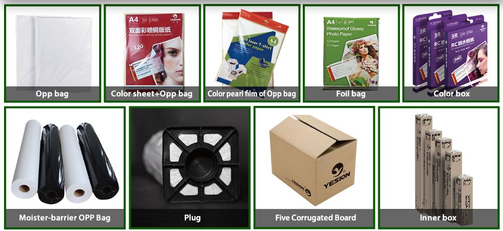 we can offer many package for glossy photo paper.
sheet and roll photo paper
glossy finish,waterproof,instant dry,inkjet printing
yesion.com/product/Photo-…