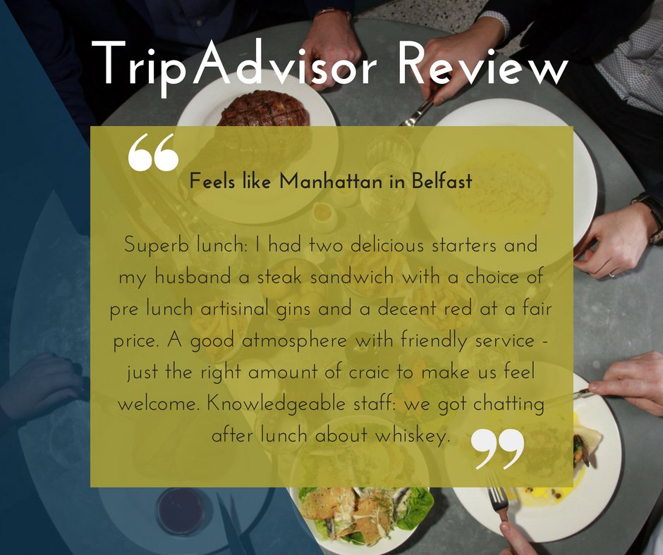 ''Feels like Manhattan in Belfast''

What a compliment! Another great review left on TripAdvisor!

#GreatFoodEveryDay