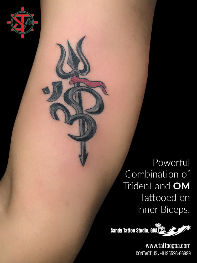 Powerful Combination of 🕎Trident 🕎 and 🕉️OM 🕉️ Tattooed on inner Biceps at Sandy Tattoo Studio

#TattooedonBiceps #MasculineTattoo #TattosforMales #TattooStudioinGoa #BestTattoostudio #ArtisticTattoos