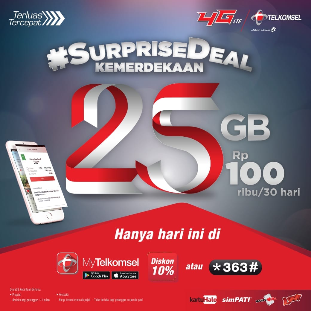 selularshopid's tweet photo. Surprise Deal special kemerdekaan! 
Untuk kalian pengguna Telkomsel, yuk aktifkan segera melalui *363# atau myTelkomsel. 
Hanya hari ini! Aktifkan sekarang juga! https://t.co/xccBTxHIx7