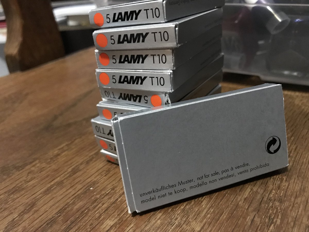 ducatisteve's tweet photo. @dowdyism apologies to @imyke for possession of #TheMissing10Pack.  Where should I send some?  #lamy #lamyorange #notforsale #penaddict #thepenaddict https://t.co/GmTTICG14g