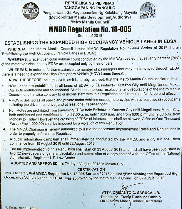 Gabgrielle's tweet photo. Driver-only ban on EDSA during rush hours full implementation on August 23.
Trial period Aug15 to 22.
Rush hours are between 7am to 10am and 6pm to 9pm.
EDSA from Balintawak, Quezon City to Magallanes, Makati City. Monday to Friday.
#HirapNgSingle #SingleDriver https://t.co/hOrrwtvdMA