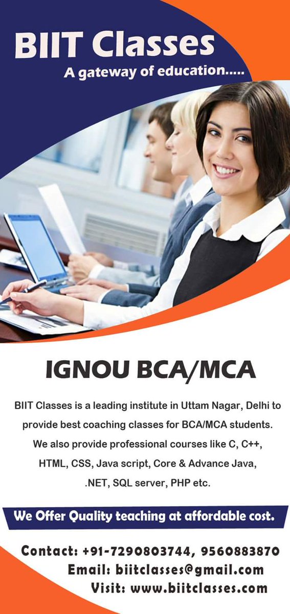 Ramjeet01821033's tweet photo. #BCA #MCA #BCA_Coaching #MCA_Coaching #IGNOU #Computer_science #Core_java #Advance_java #ASP #MVC #HTML #C_language #PHP
We are providing tuitions for all Computer Science Streams BCA/MCA, https://t.co/roPNc8lkjT(CS)
If you are interested, please contact 7290803744, 9560883870 https://t.co/fEIBUcu53x