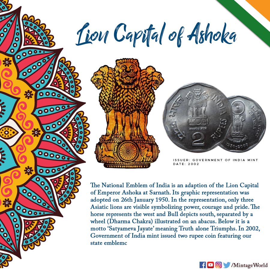 MintageWorld's tweet photo. Two #SymbolsOfIndia that are embedded deep in the hearts of every #TrueIndian! #NationalEmblem #NationalFlag https://t.co/7i8Jzsy0z6