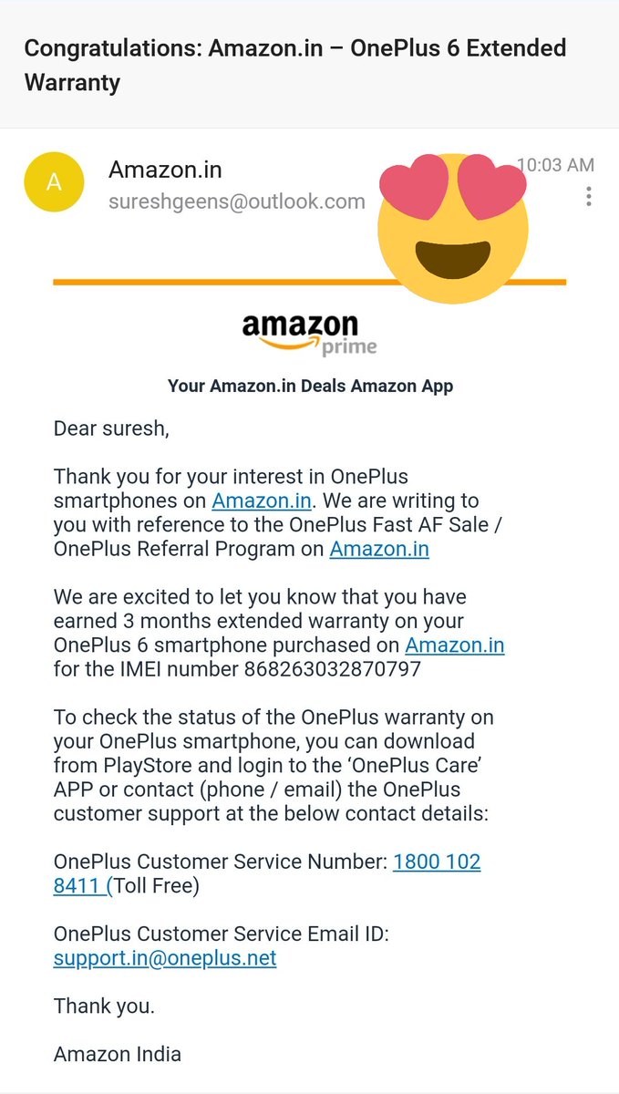 sureshNarayanan's tweet photo. @oneplus 

Three months warranty extended
Happy 😍 https://t.co/GDzJGYfhKf