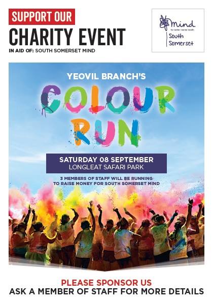 Three amazing employees over at the Yeovil Branch of Hays Travel are running the Longleat Colour Run in aid of South Somerset Mind! If you would like to sponsor them, please pop into Hays Travel on Union Street, Yeovil. We appreciate every single donation - no matter how small!