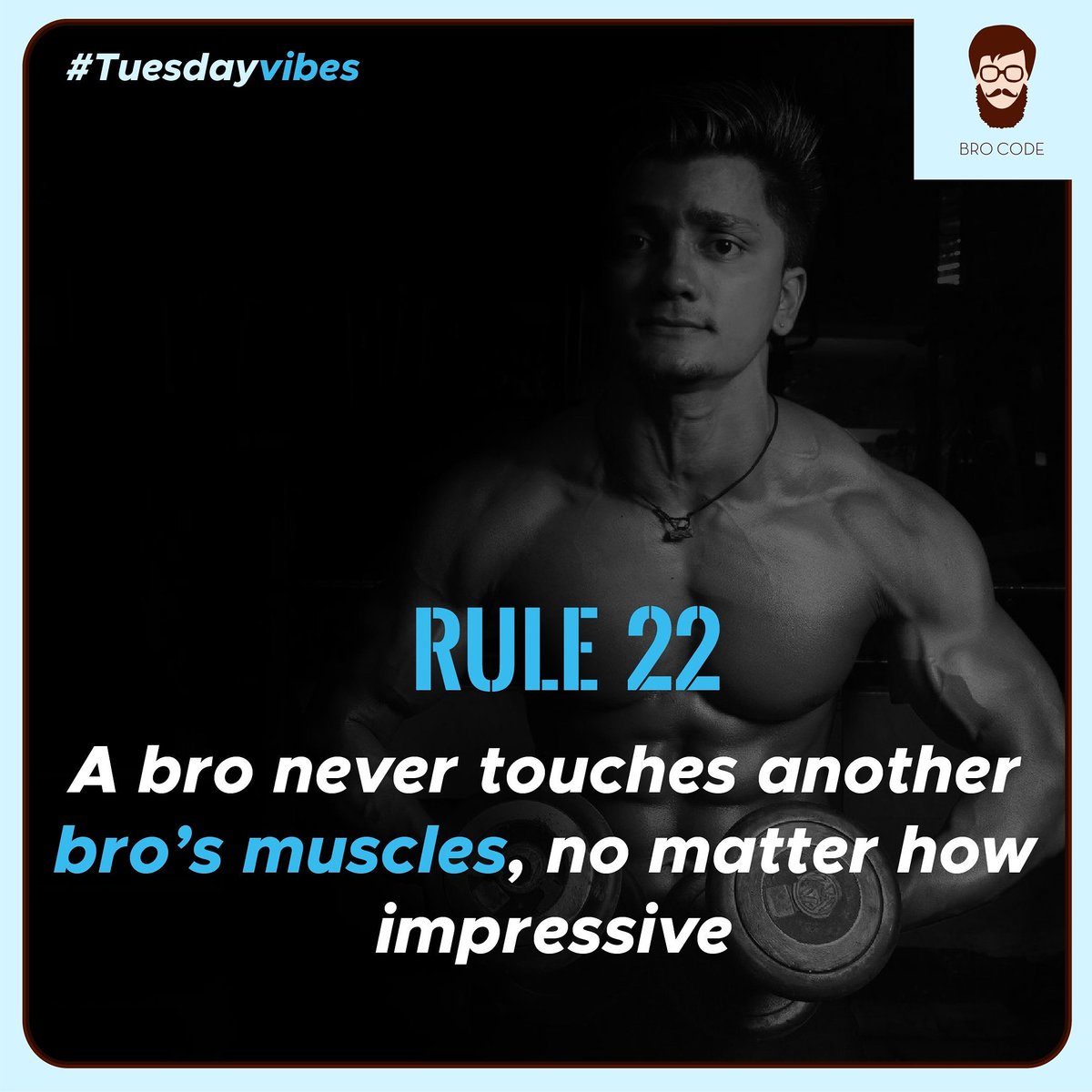 brocode4men's tweet photo. BROCODE RULE 22: You are not allowed to feel the precious muscles
.
.
.
#BROCODE #Rules #Brocoderules #instagood #rulesofsurvival #muscle #quotestoliveby #iger #muscles #men #like4follow #photo #qotd #rule22 #igdaily #lifestyle #love #TuesdayThoughts #WordsOfWisdom #lifequotes https://t.co/bOAS8I2i3R
