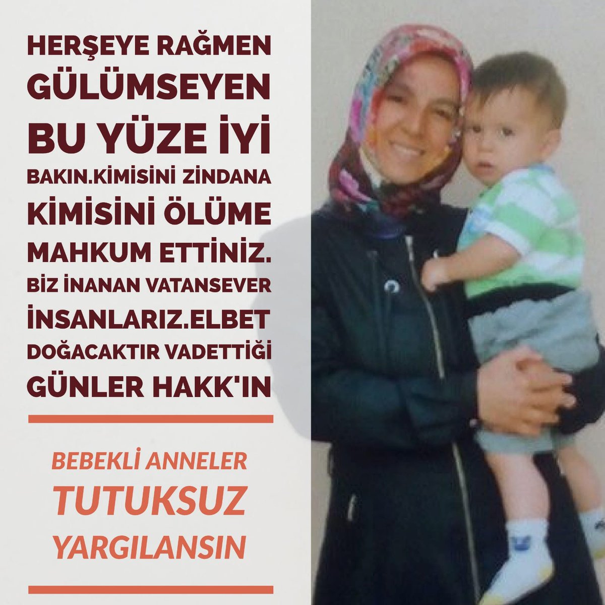Herşeye rağmen gülümseyen bu yüze iyi bakın.Kimisini zindana kimisini ölüme mahkum ettiniz.
Ereğli cezaevinde tutuklu 1 yaşında Burak bebek

<a href="/abdulhamitgul/">Abdulhamit Gül</a>

BebekliAnneler TutuksuzYargılansın