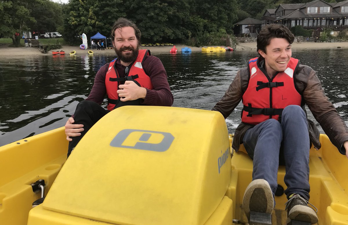 alida_jvanv's tweet photo. @JoshuaKernich (Big Man Little Instruments) and @JamesGotTweet (Good manners gone bad) took some time out of their busy  #edfringe2018 schedules to paddle me around on Loch Lomond. Apparently it was hard work, but luckily these boys were #MadeInAdelaide. #Intotheunknown https://t.co/7pGY6kFq98