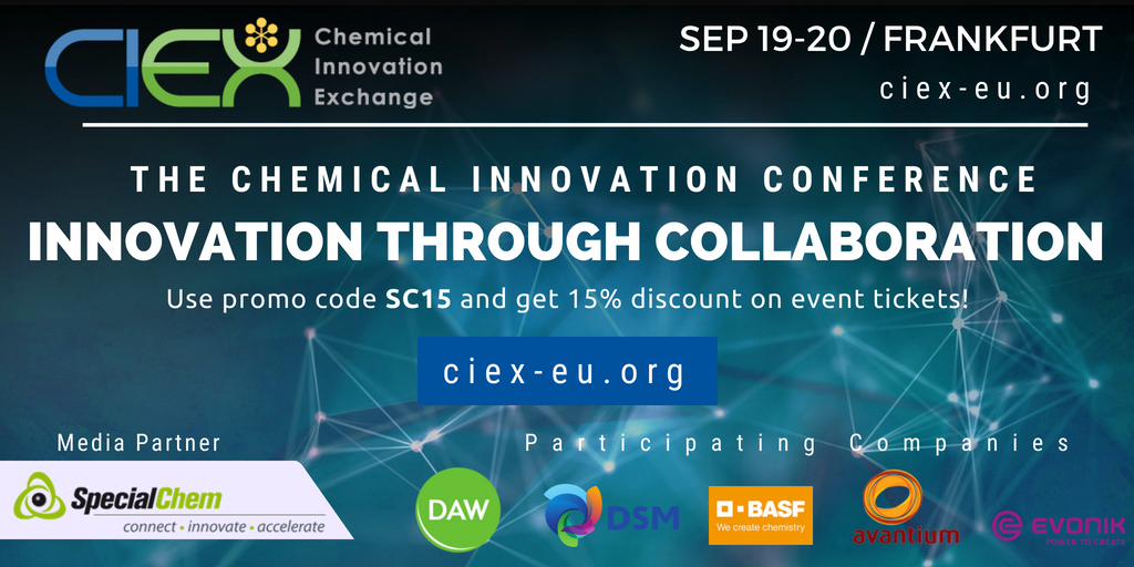 Coat_Ingredient's tweet photo. We are pleased to announce @SpecialChem as official #MediaPartner of Europe's #1 Chemical Innovation Exchange event!>https://t.co/lNPfvLMexV exchange with peers, discuss different innovation approaches and build new networks... @ciexeu #CIEX2018 https://t.co/FGCRRjavwB